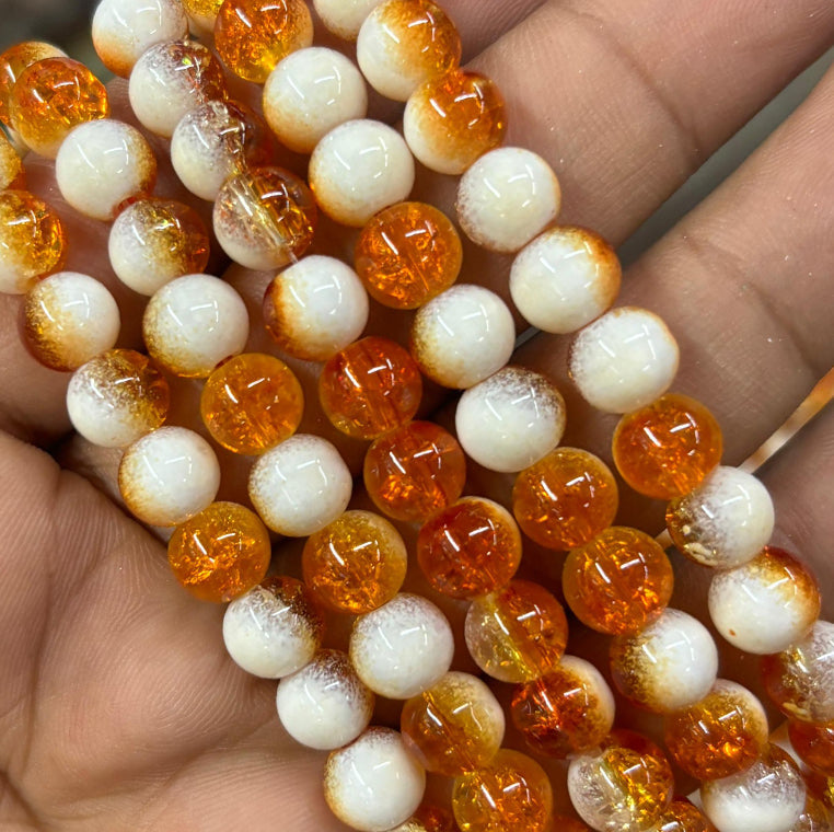 Orange and White Dual Tone Crackle Beads 8mm Eva Fashion and Craft