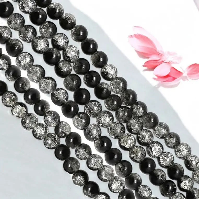 Black and White Multi Crackle Beads - 8mm Eva Fashion and Craft