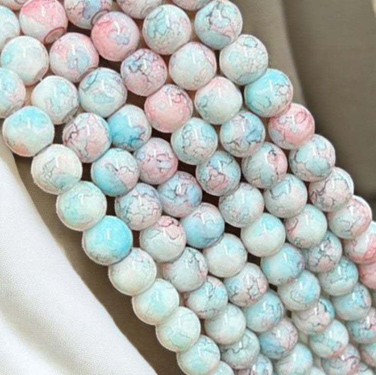 Blue Pink Printed Glass Beads 8mm Eva Fashion and Craft