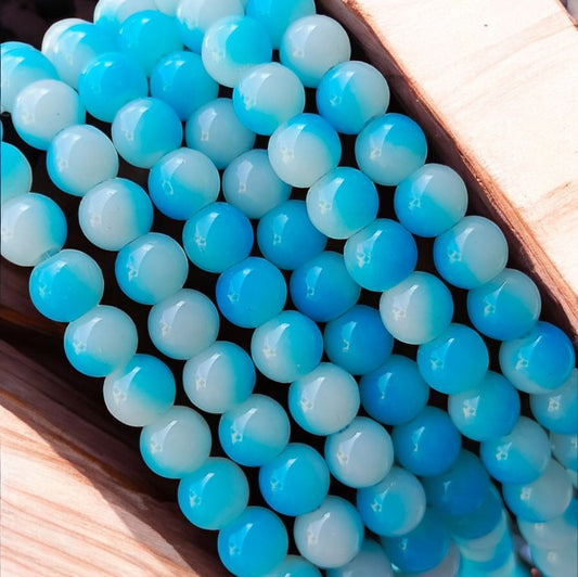 Sky Blue White Dual Tone Jelly Beads - 8 mm