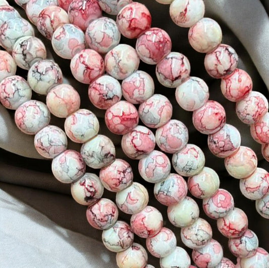 Red and Light Blue Printed Glass Beads 8mm Eva Fashion and Craft