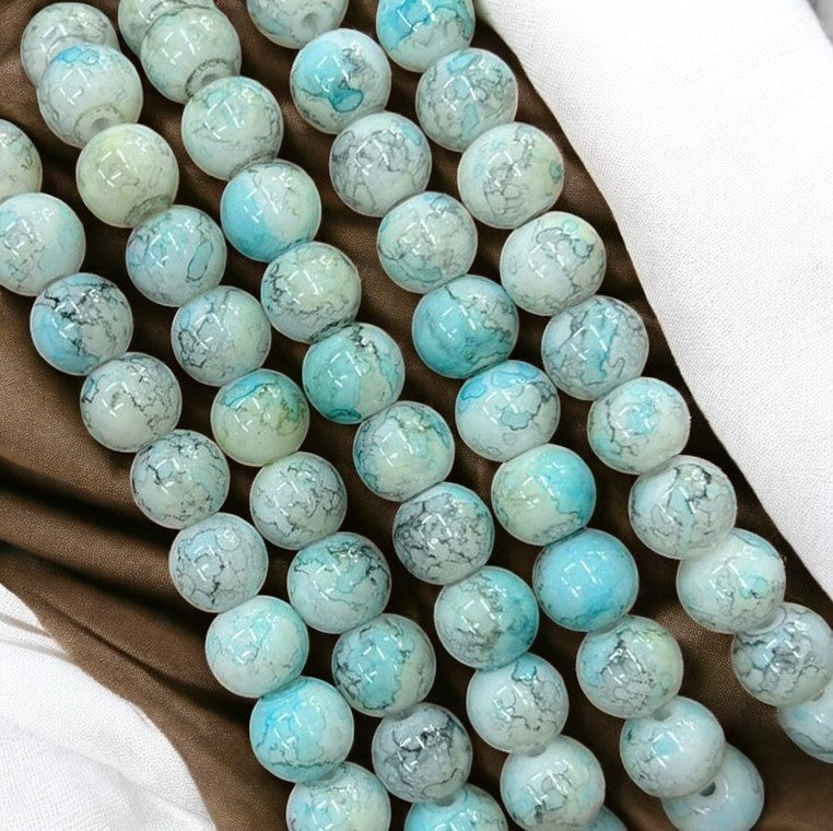 Light Blue Printed Glass Beads - 8mm Eva Fashion and Craft