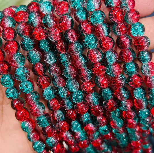 Red Peacock Green Multi Crackle Beads 8mm Eva Fashion and Craft