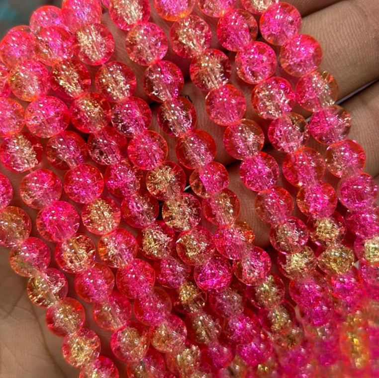 Dark Pink Yellow Multi Crackle Beads 8mm Eva Fashion and Craft