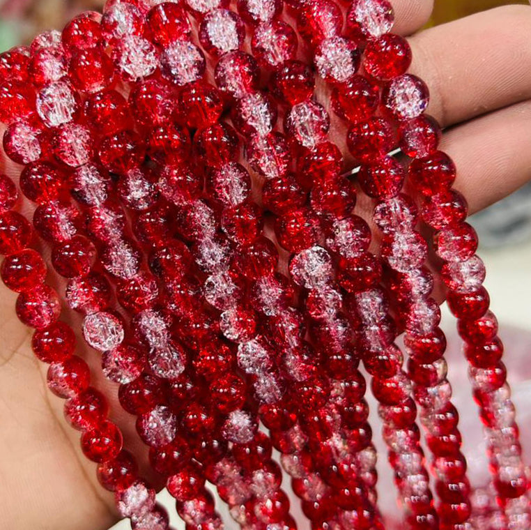 Red White Multi Crackle Beads 8mm Eva Fashion and Craft