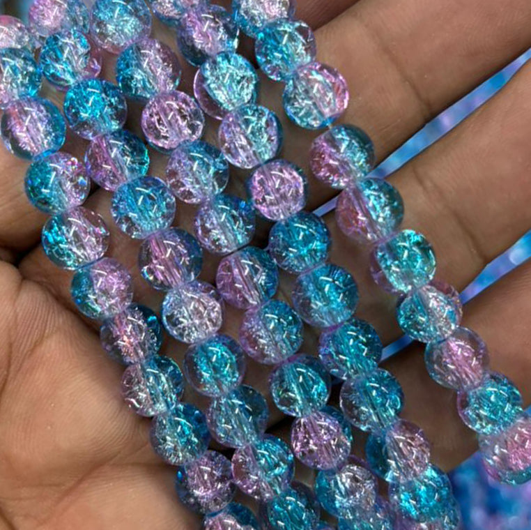 Blue Pink Multi Crackle Beads 8mm Eva Fashion and Craft