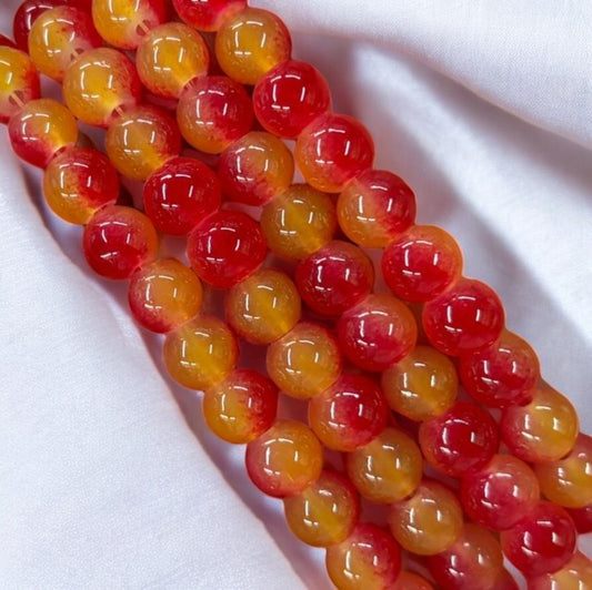 Red Yellow Dual Tone Jelly Beads - 8 mm