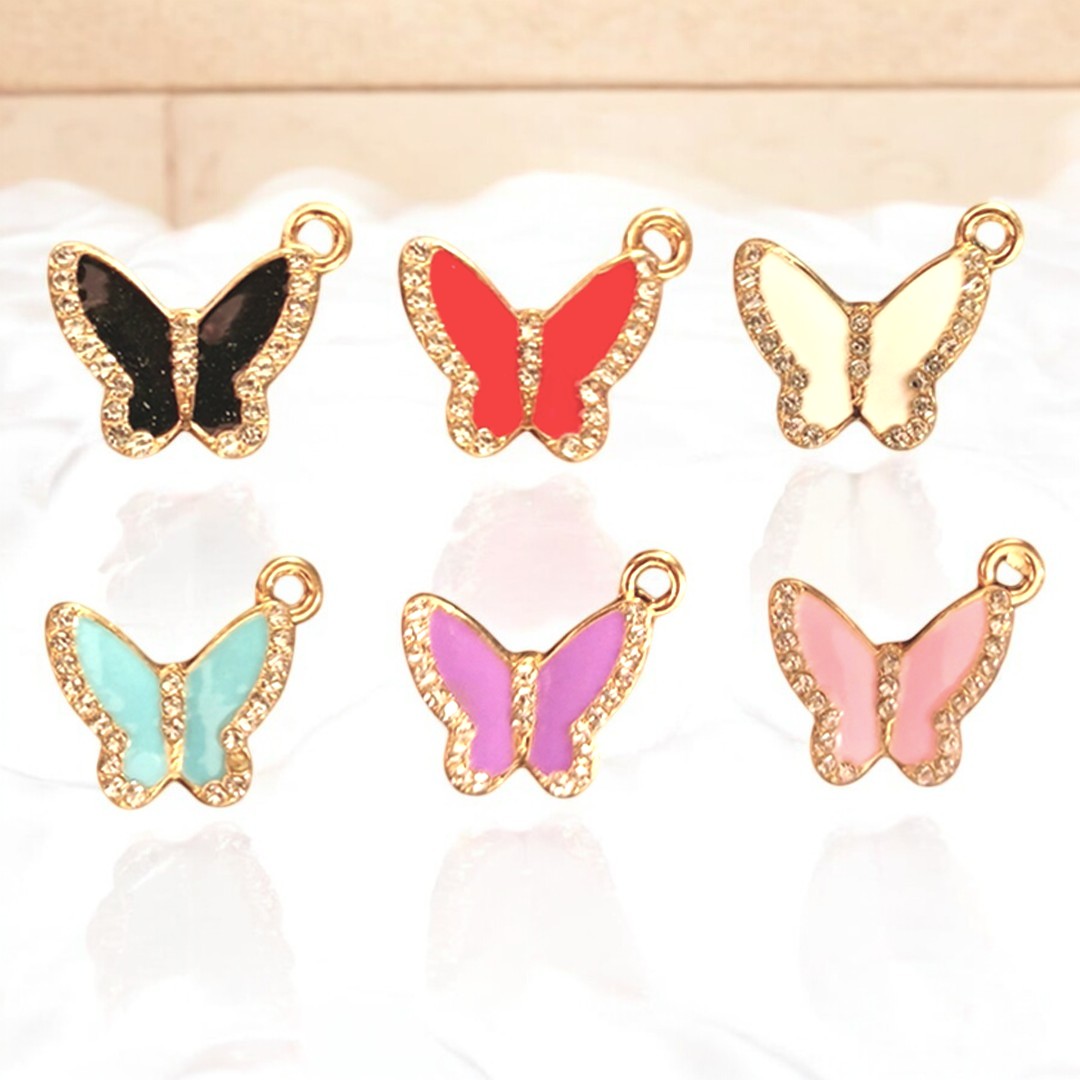 Butterfly Sliver Stone Gold Border Charm Eva Fashion and Craft