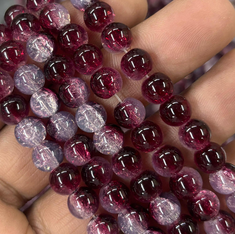 Dark Maroon White Multi Crackle Beads 8mm Eva Fashion and Craft