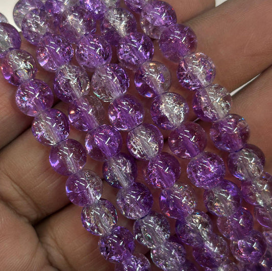 Purple White Multi Crackle Beads 8mm Eva Fashion and Craft