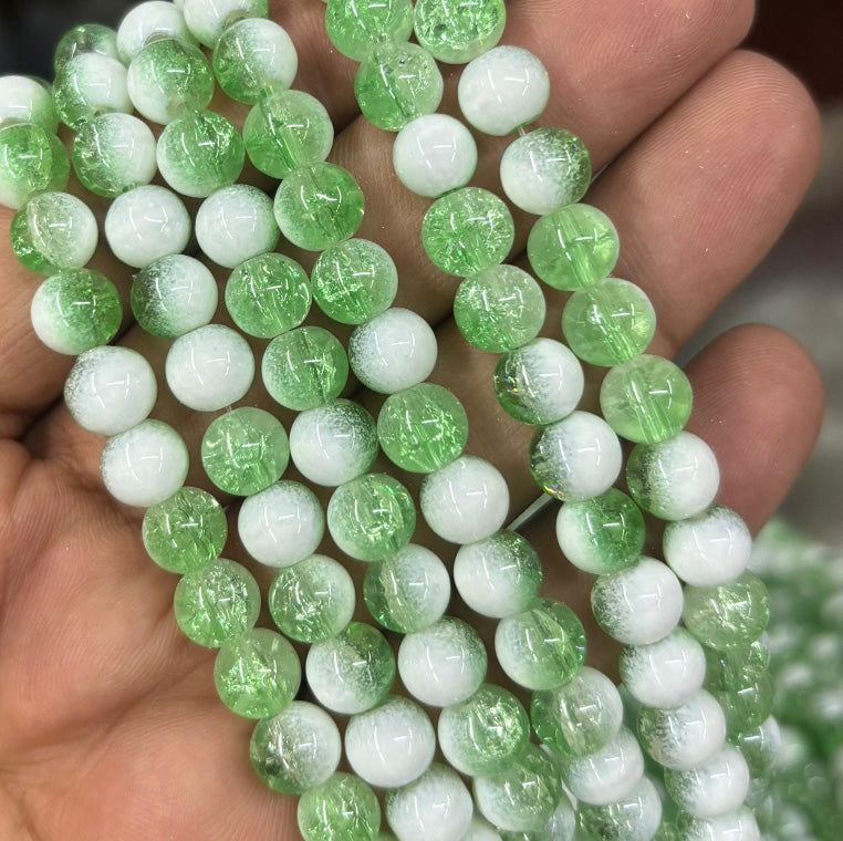 Green And White Dual Tone Crackle Beads - 8 mm Eva Fashion and Craft