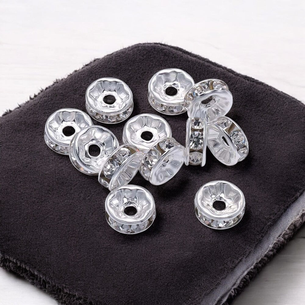 Silver Spacer Beads with White Stone for Jewelry Making Eva Fashion and Craft