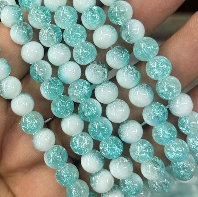 Sky Blue and White Dual Tone Crackle Beads 8mm Eva Fashion and Craft