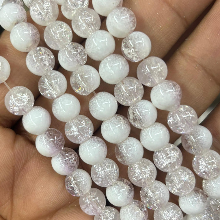 White and Clear Dual Tone Crackle Beads 8mm Eva Fashion and Craft