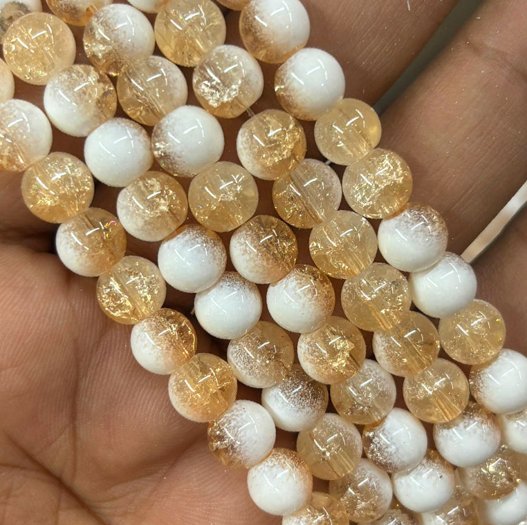 Light Beige and White Dual Tone Crackle Beads 8mm Eva Fashion and Craft