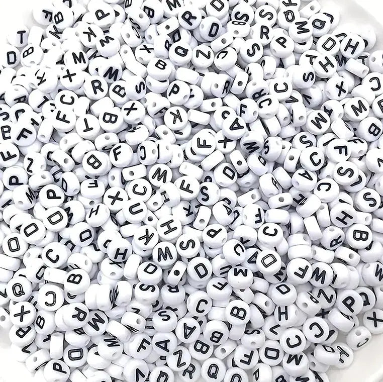 Black and White Alphabet Letters Round Beads - 6mm (Mixed) Eva Fashion and Craft