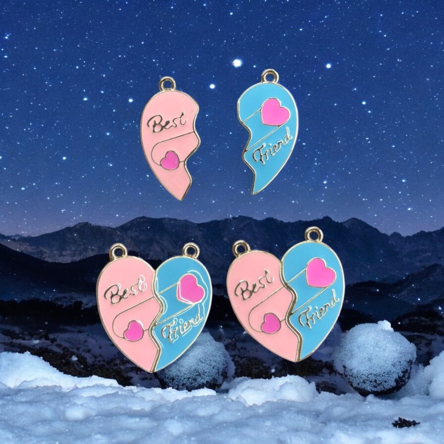 Best Friends Pink Blue Heart Magnetic Heart Charm