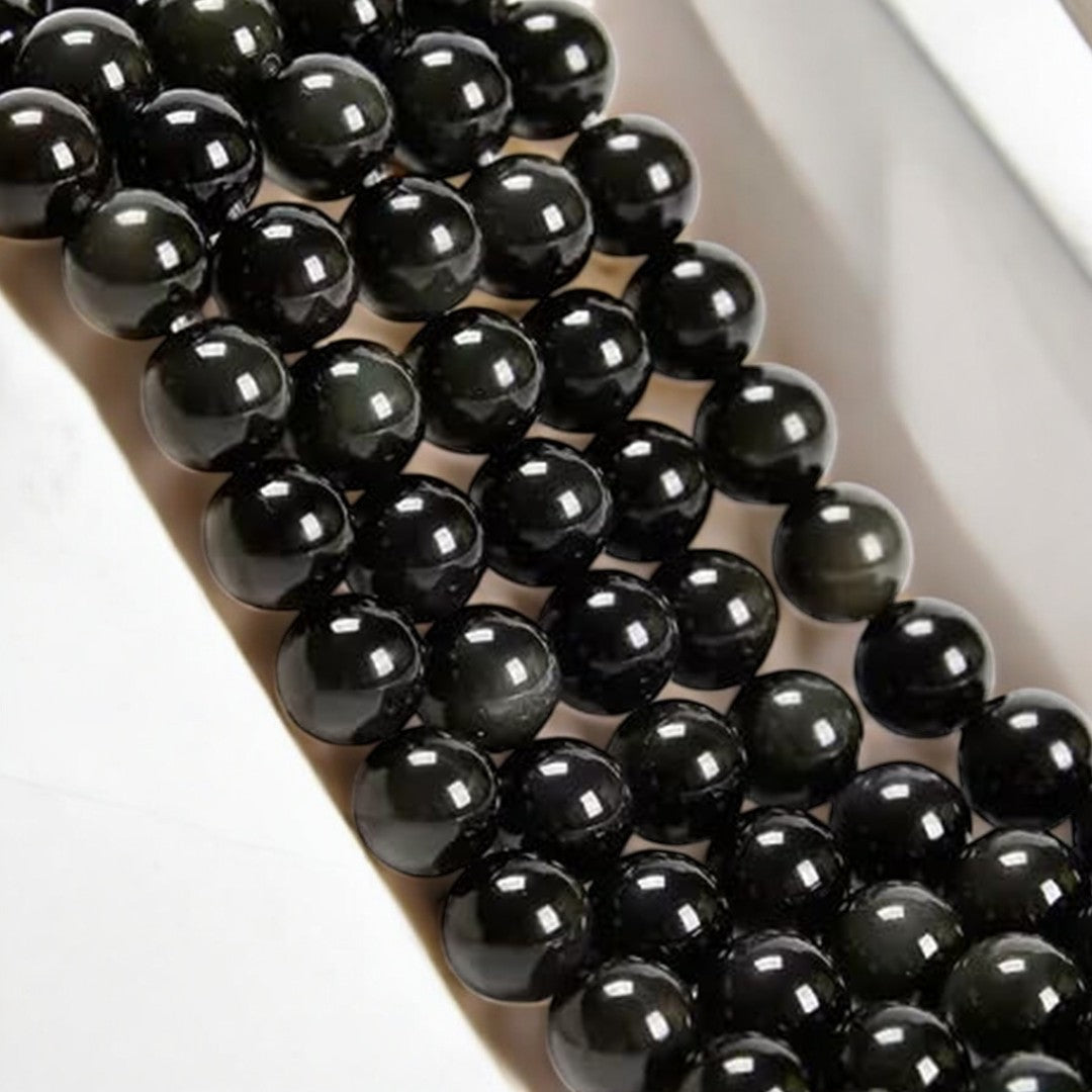 Glossy Black Glass Bead - 8mm Eva Fashion and Craft