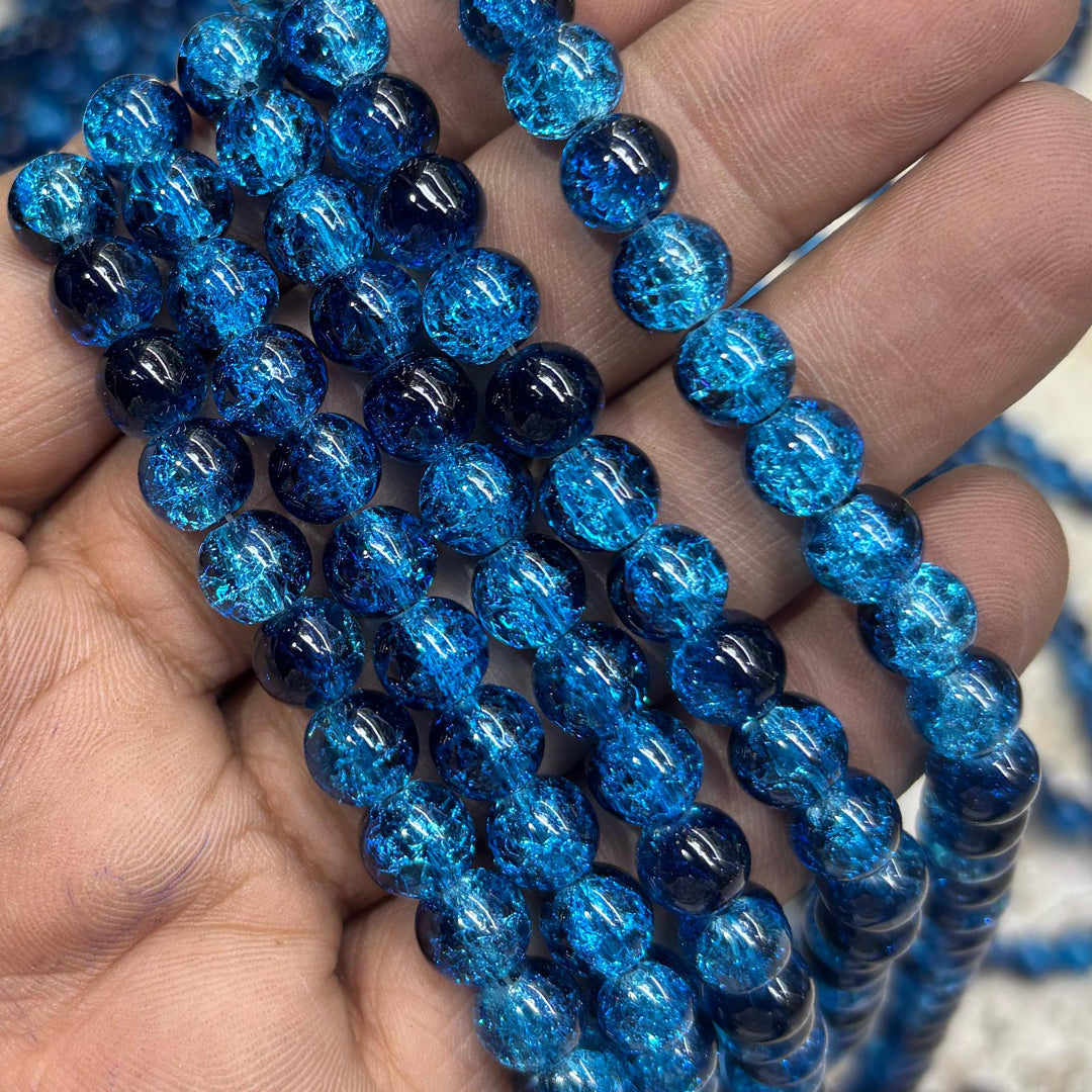 Dark Blue Black Crackle Beads 8mm