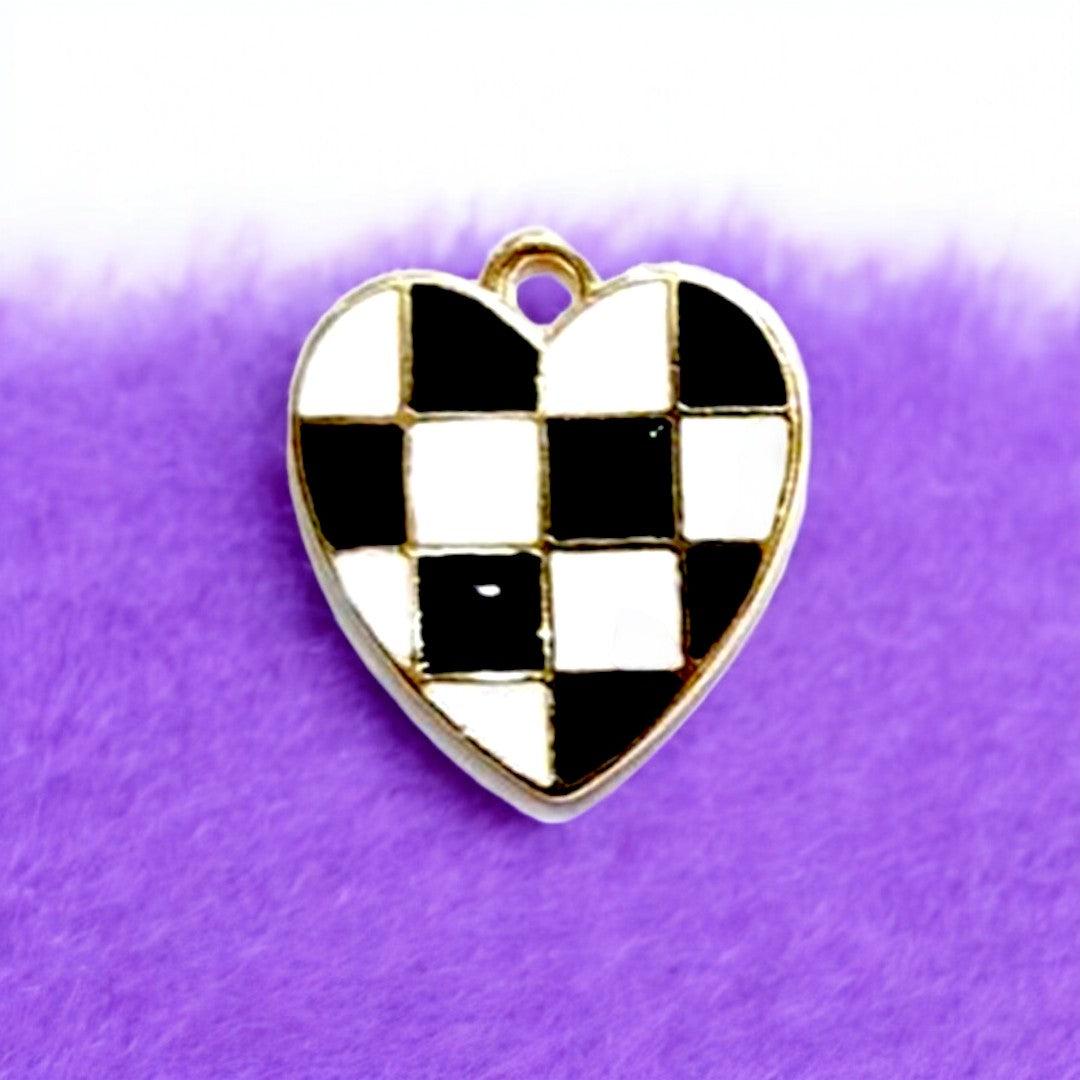 Checked Pattern Heart Charm