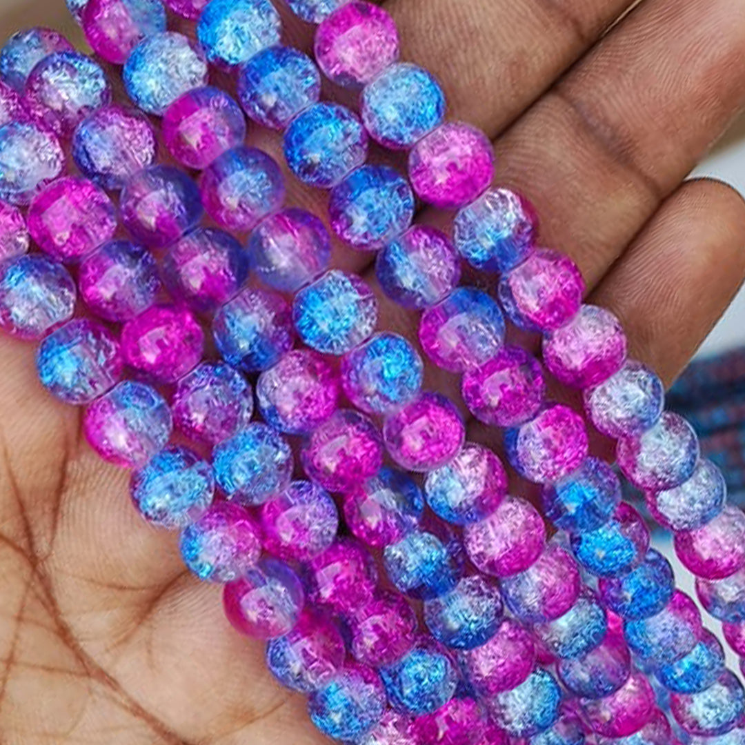 Dark Pink Sky Blue Multi Crackle Beads 8mm