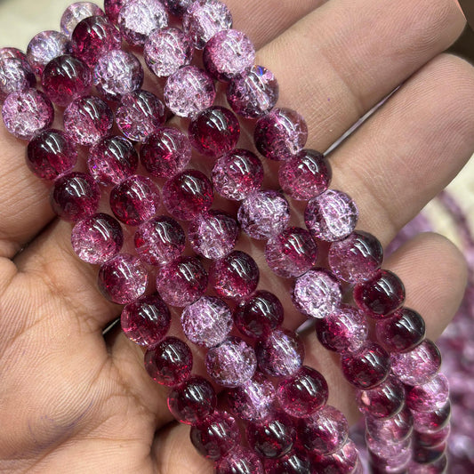 Dark Wine White Multi Crackle Beads 8mm