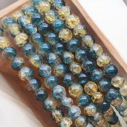 Teal Blue Gold Multi Crackle Beads - 8mm