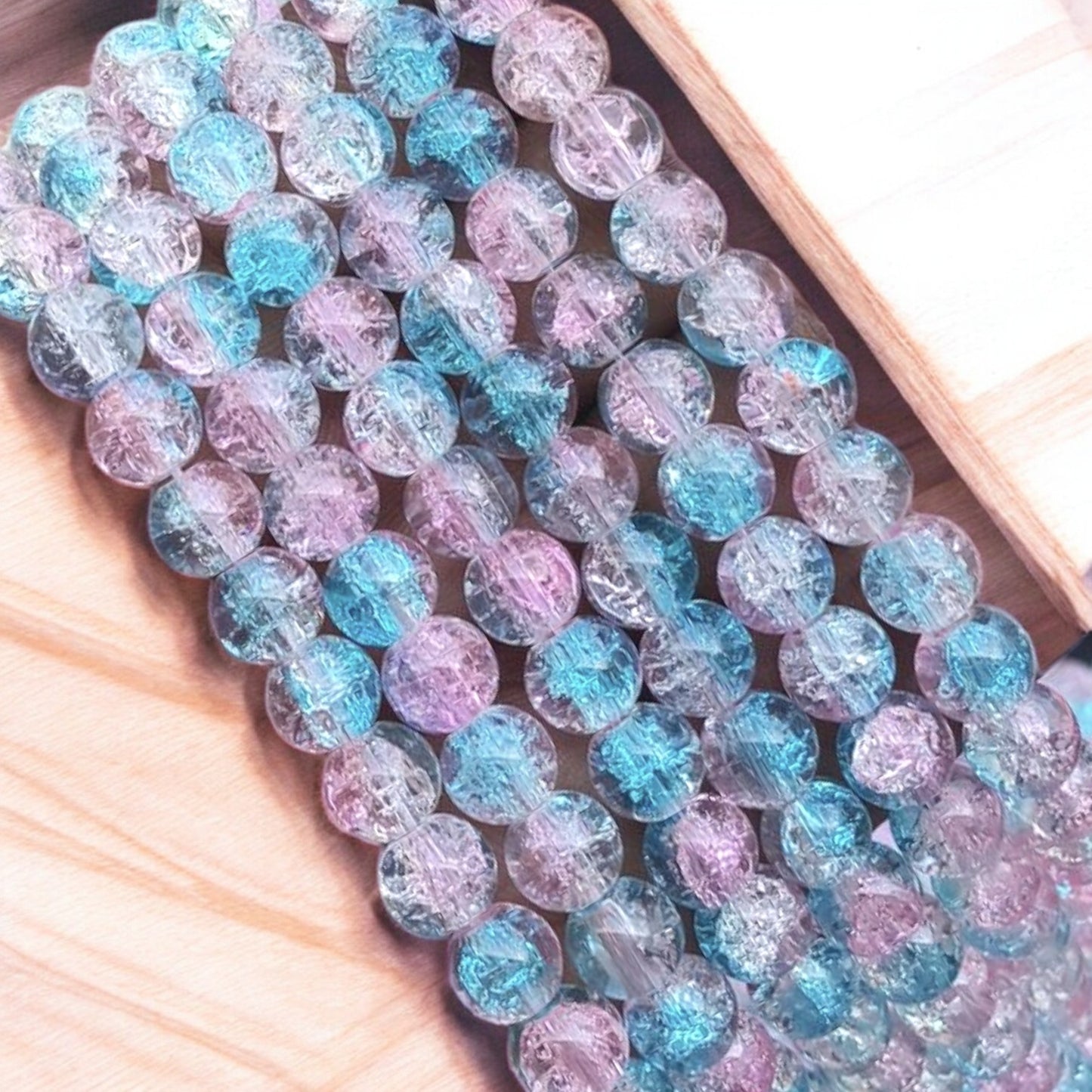 Light Pink Light Blue Multi Crackle Beads - 8mm