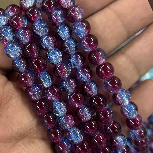 Maroon Navy Blue Multi Crackle Beads 8mm