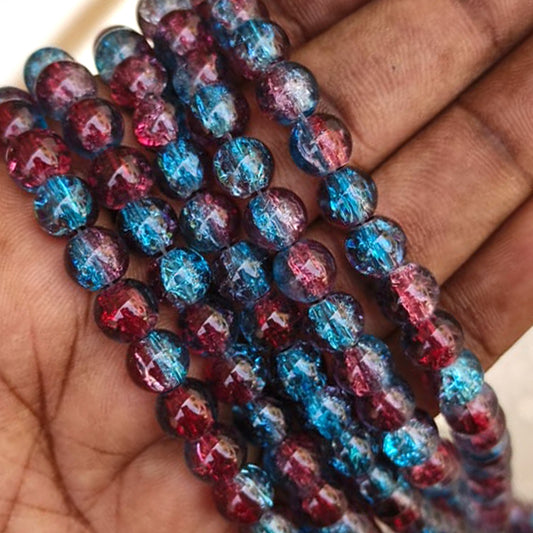 Dark Maroon Blue Multi Crackle Beads 8mm