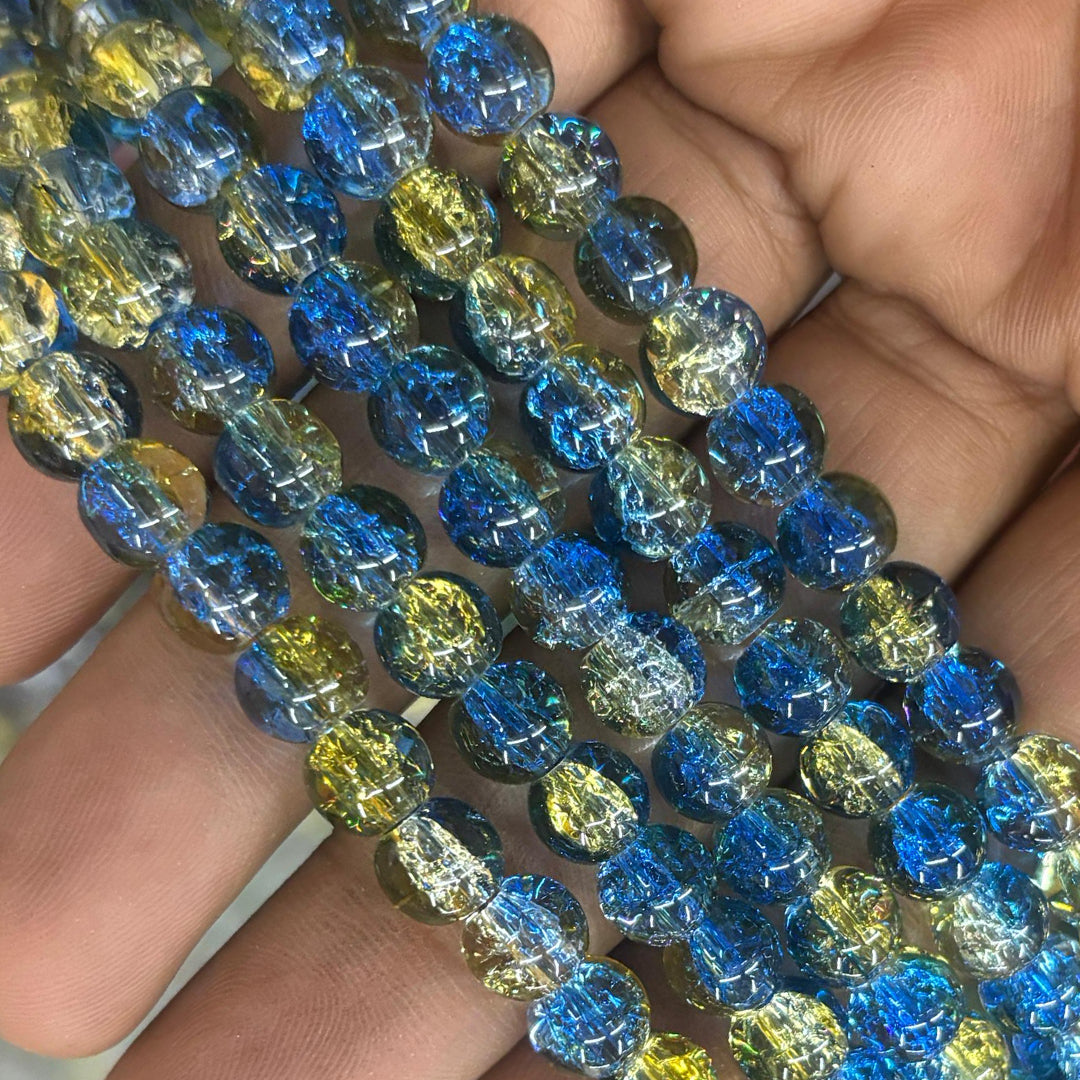 Light Navy Light Gold Multi Crackle Beads 8mm