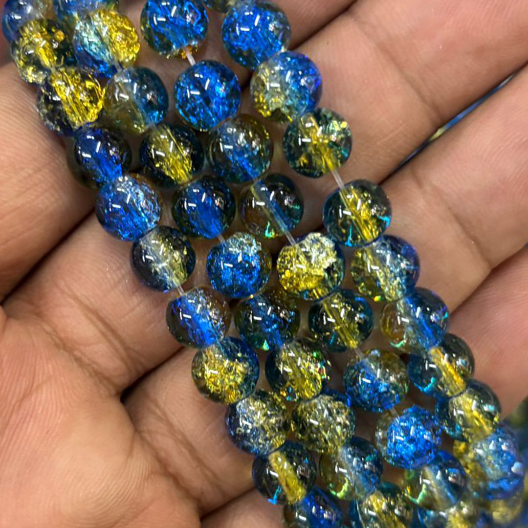 Royal Blue Gold Multi Crackle Beads 8mm