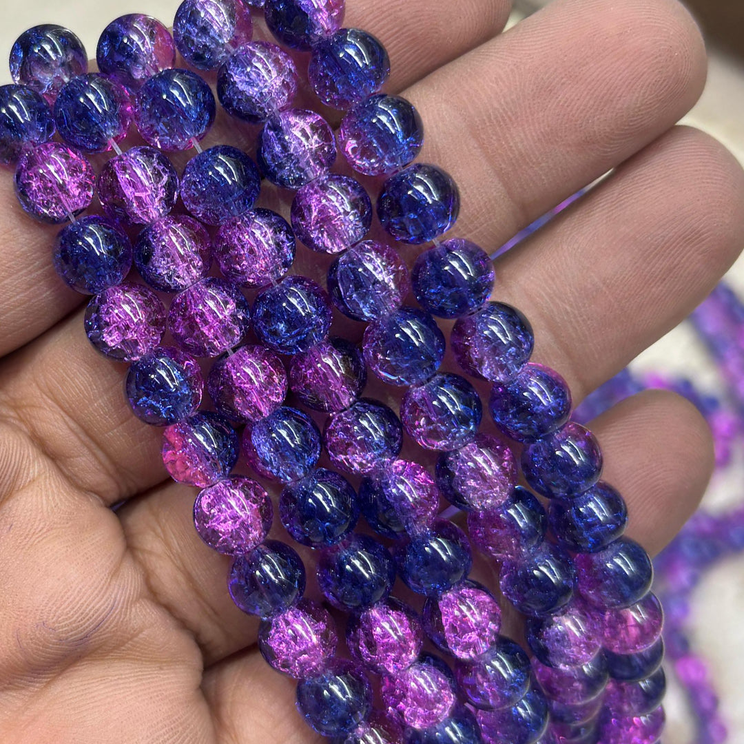 Royal Blue Pink Multi Crackle Beads 8mm