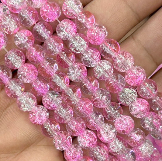 Baby Pink Multi Crackle Beads 8mm Eva Fashion and Craft