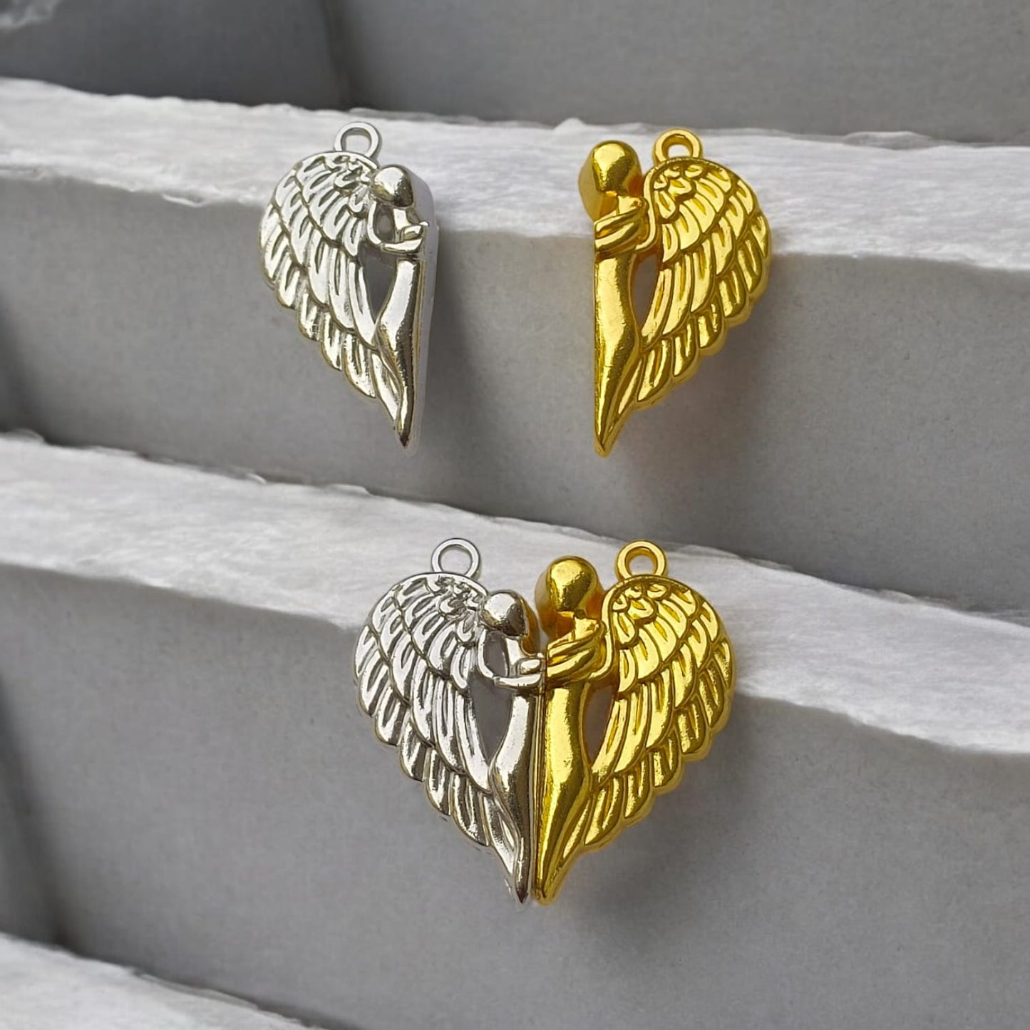 Couple Angel Gold and Silver Heart Magnetic Charm Eva Fashion and Craft