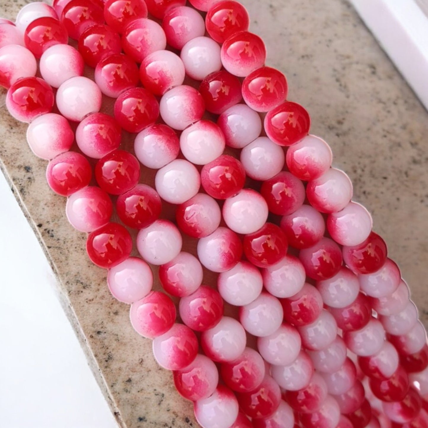 Red White Dual Tone Jelly Bead 8mm