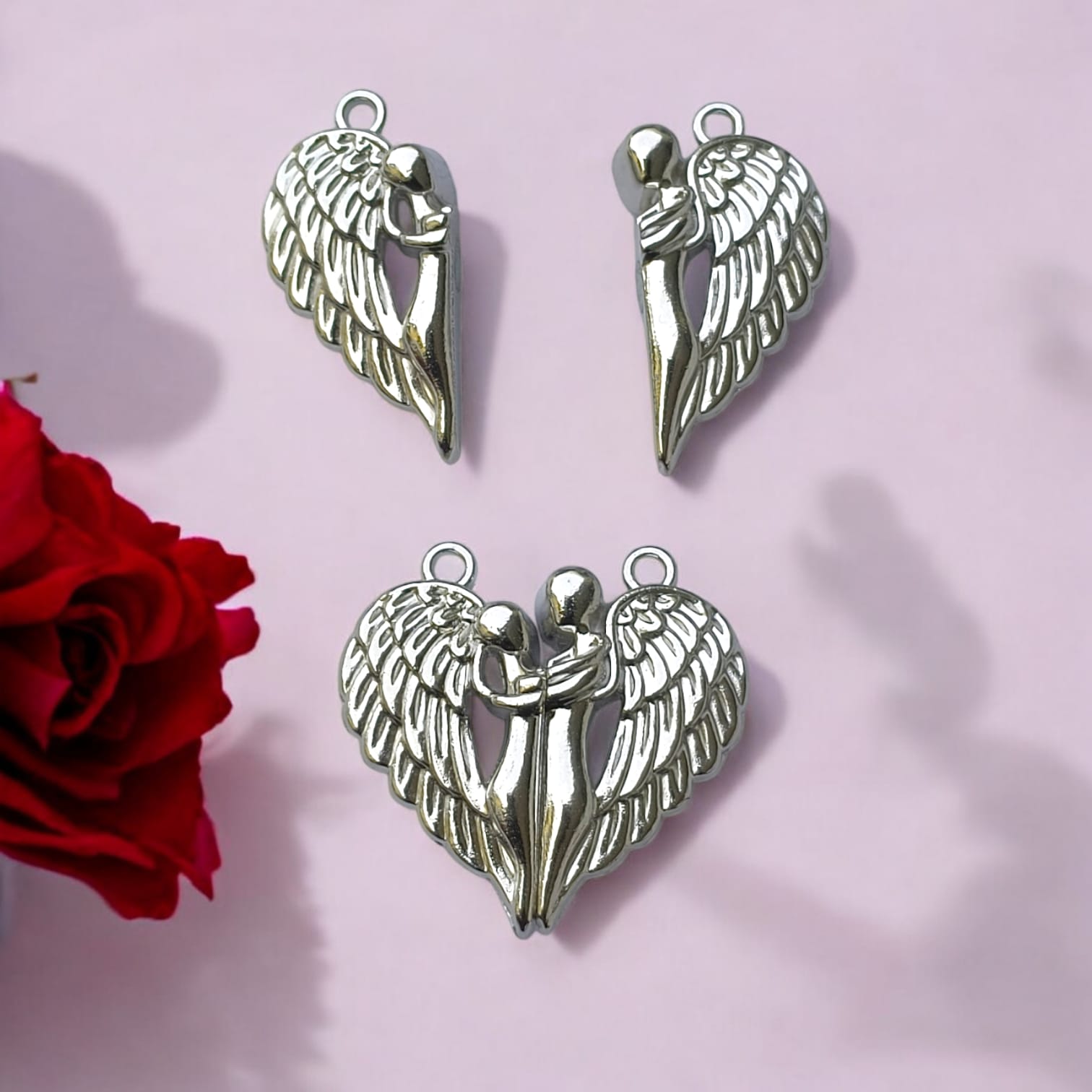 Couple Angel Silver Heart Magnetic Charm Eva Fashion and Craft